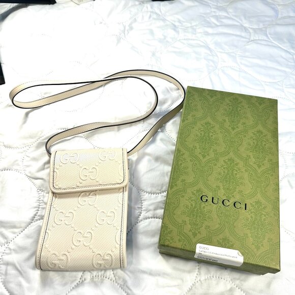 Authentic Gucci Calfskin GG Embossed Perforated Mini Bag – Off-White Crossbody - Picture 1 of 6